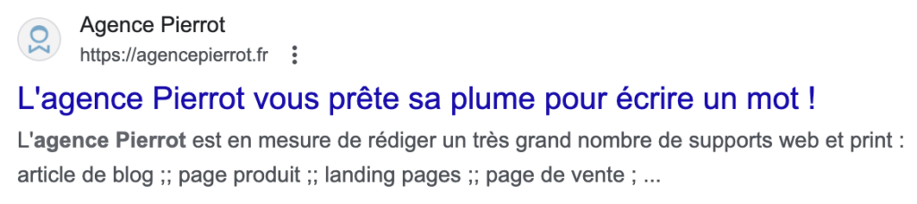 Exemple de Title et de méta description que l'on retrouve sur la SERP.