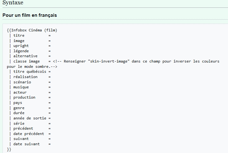 Modèle d'infobox cinéma sur Wikipédia