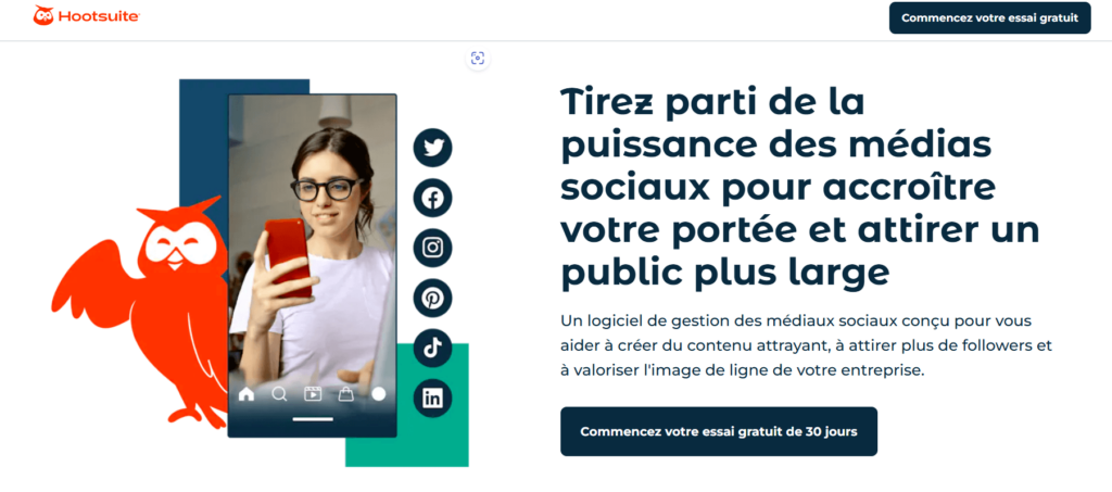 La landing page d'Hootsuite dispose d'un bon CTA.